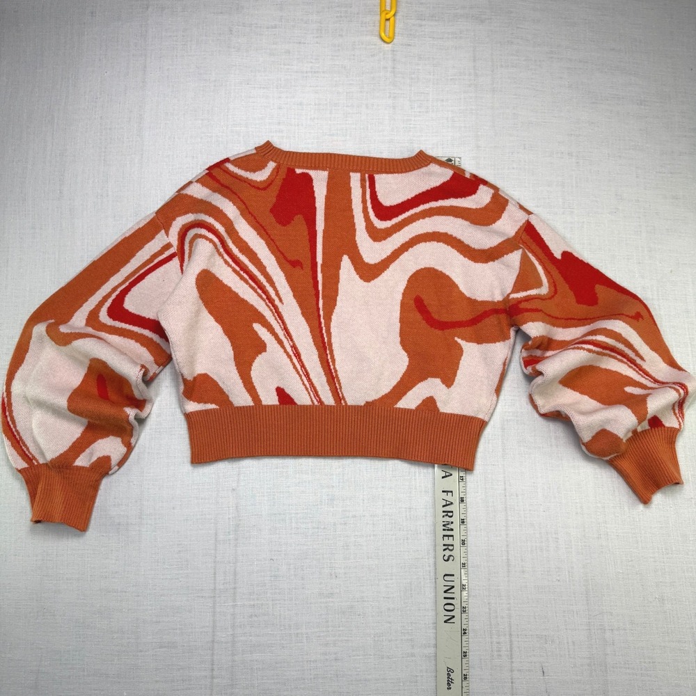 Altar'd State XS Knit Top Women Orange Pink Swirl Marble Crop Balloon Slv Retro‎